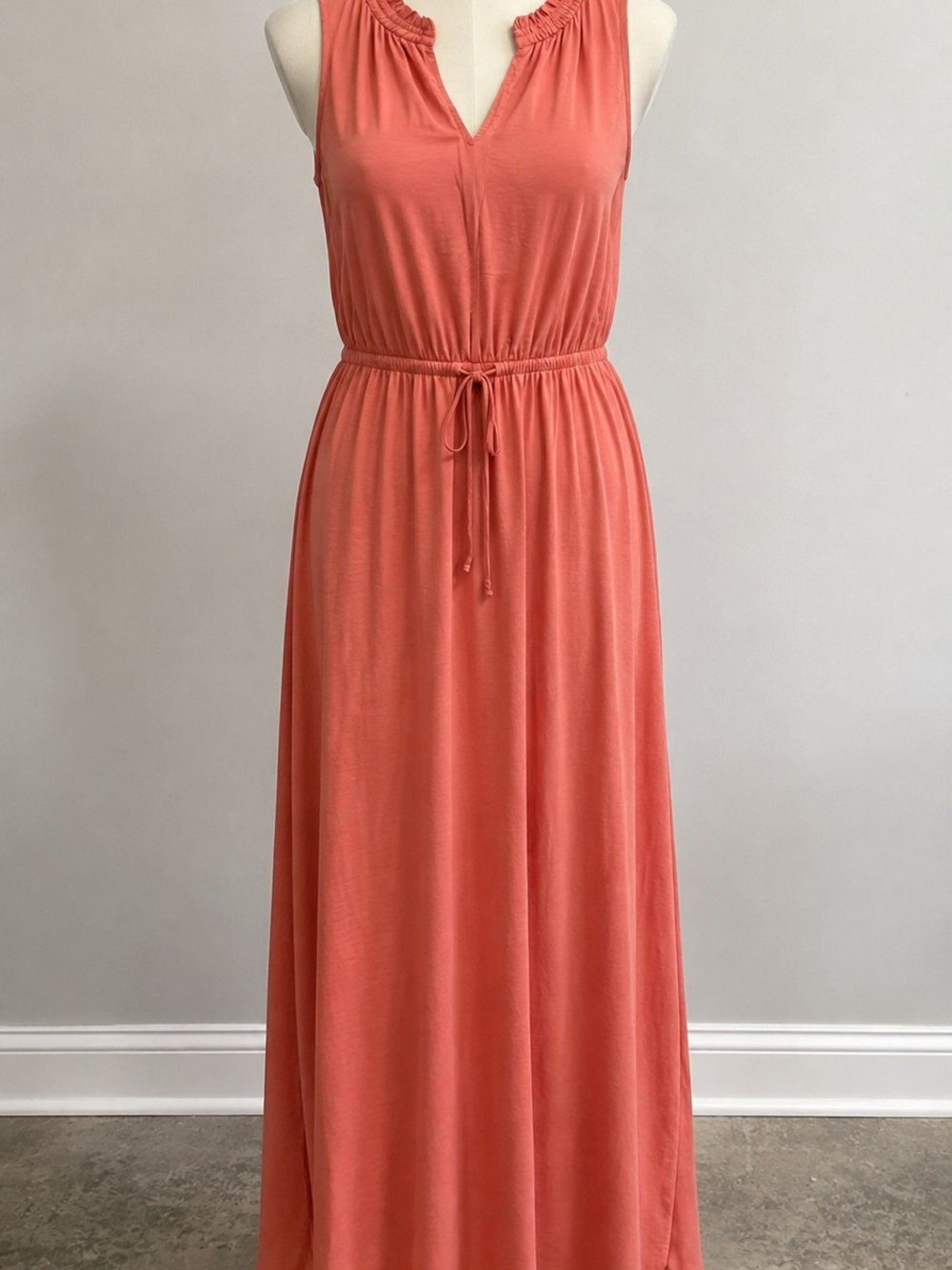 Cynthia Rowley Coral Sleeveless Maxi Dress with Drawstring Waist